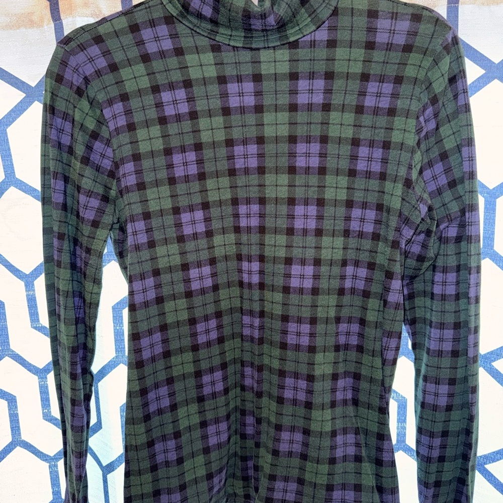 J. Crew Green and Purple Plaid Turtleneck